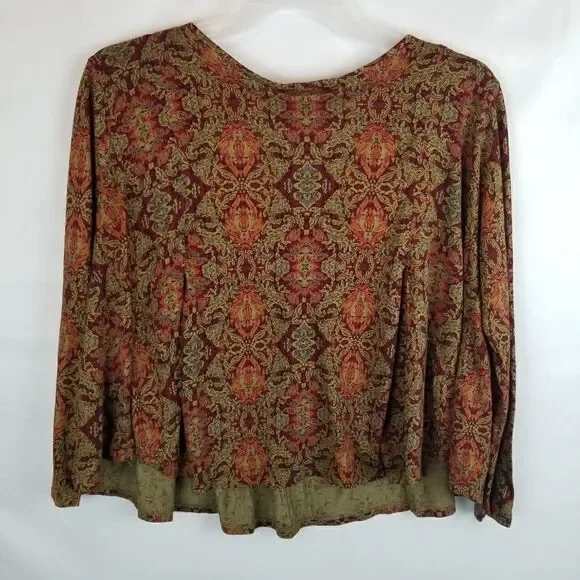 Plum and Thread. Size 1. Cute geometric print top. Reds, Orange, and Tans. - Picture 10 of 14